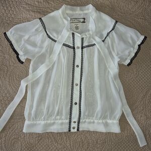 Nick & Mo White Sheer Blouse with Black Lace